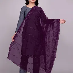 kemza Organza Striped Purple Women Dupatta-picture-20