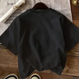 elbatross Women Printed Round Neck Cotton Blend Black T-Shirt image 2