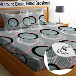 250 TC Cotton Double Printed Fitted (Elastic) Bedsheet-image-1