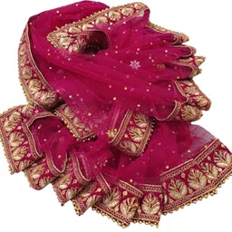 navti creations Net Embroidered Pink Women Dupatta image 3