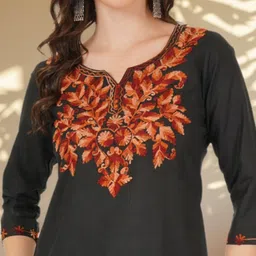 roseverse Women Embroidered Pure Cotton A-line Kurta image 2