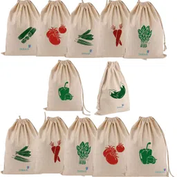 dnkitch 100% Cotton Vegetable Storage 12 Bags for Fruits, Vegetables & Grocery Storage Pack of 12 Grocery Bags-picture-22