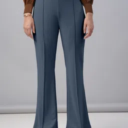 fuback Pack of 2 Women Regular Fit Grey, Brown Lycra Blend Trousers image 3