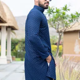 foxdx Men Embroidered Cotton Silk A-line Kurta image 2