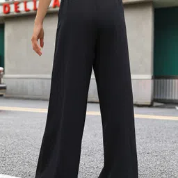 Women Loose Fit Black Cotton Blend Trousers-image-24