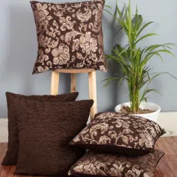 cazimo Brown Floral Polyester 16 x 16 Inches Cushion Covers (Set of 5)-picture-34