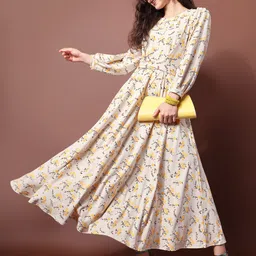 purvaja Women Fit and Flare Yellow Maxi/Full Length Dress-picture-28