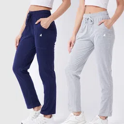 modeve Pack of 2 Women Solid Dark Blue, Grey Track Pants-picture-16