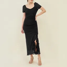 Women A-line Black Maxi/Full Length Dress-image-34
