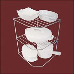 levon Containers Kitchen Rack Corner Shelf Rack for Plates, Bowls & Cups in Kitchen Steel image 4