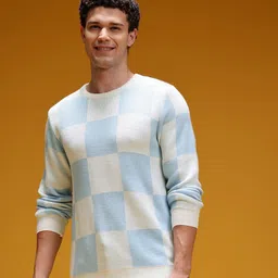 here&now Men Self Design Round Neck White Sweater image 3