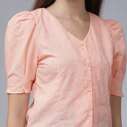 tokyo talkies Casual Puff Sleeves Solid Women Pink Top image 4