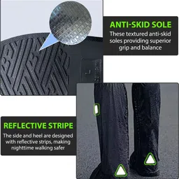 gustave Waterproof Shoe Cover Calf Length with Elastic Strap Wear Resistant One Pair PP (Polypropylene) Black High Ankle Shoe Cover image 3