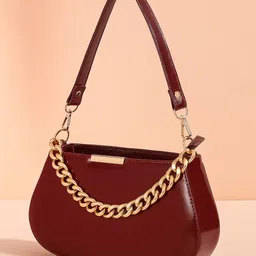 nby craft Maroon Women Sling Bag Trendy Women PU Leather Shoulder Bag with Golden Chain Handle-picture-18