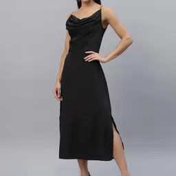 Women A-line Black Below Knee Dress-image-44