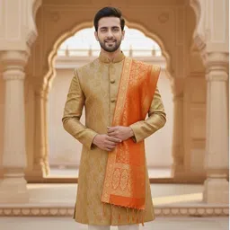 ishrattextile Art Silk Woven Orange Men Dupatta-picture-31