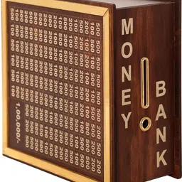 labhimpex Wooden Money Saving Golden Box | Cash Saver Money Box with Counting Target Coin Bank image 4
