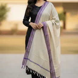 Khadi Cotton Solid Purple Women Dupatta-image-1