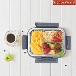 signoraware Slim Borosilicate Glass 3 Compartment Lunch box | Leakproof | Air Tight 1 Containers Lunch Box image 3