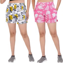 hotfits Pack of 2 Printed Women Multicolor Regular Shorts, Casual Shorts, Night Shorts image 1