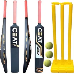 krishav trading Combo Set Pvc Plastic Bat With Plastic Wicket Set 3 Stumps And 2 Tennis Ball Cricket Kit-picture-22