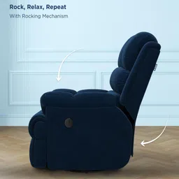 the sleep company Luxe Velvet 1 Seater Motorized Recliner In Blue Colour With Revolving image 5