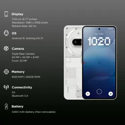 Nothing Phone 3a 5G (8GB RAM, 256GB, White) image 3