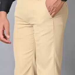 kurus Men Regular Fit Beige Cotton Blend Trousers image 4