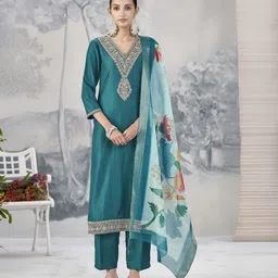mokosh Women Silk Blend Kurta Pant Dupatta Set image 5