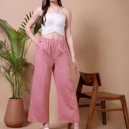 ameerah Women Regular Fit Red Cotton Blend Trousers image 1