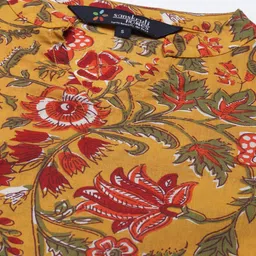SANSKRUTIHOMES Women Mustard & Red Pure Cotton Ethnic Motifs Printed Pyjama Set image 2
