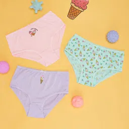 Pantaloons Junior Girls Pack of 3 Printed Pure Cotton Basic Briefs-picture-32
