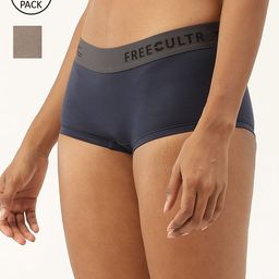 FREECULTR Women Pack of 2 Grey Solid Low-Rise Anti Bacterial Micro Modal Boxer Briefs-picture-20