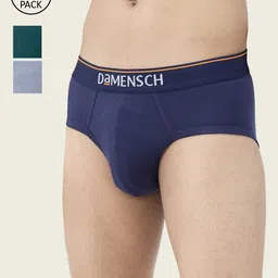 DAMENSCH Men Pack Of 3 Solid Mid-Rise Basic Briefs-image-36