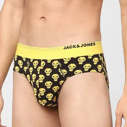 Jack & Jones Men Black & Yellow Printed Cotton Basic Briefs 116792301 image 2