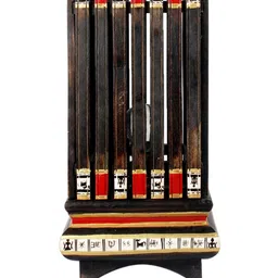 Aapno Rajasthan Black Terracotta Table Lamp With Wood Base & Painted Motifs image 3