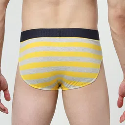 Jack & Jones Men Yellow Striped Printed Pure Cotton Basic Briefs image 4
