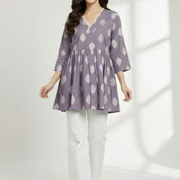 heymoon Casual Extended Sleeves Printed Women Purple Top-picture-26
