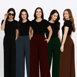 tulsicollection Pack of 5 Women Regular Fit Multicolor Polyester Trousers-picture-11