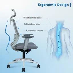vergo Ease Mesh Office Chair, Adjustable Armrest, Lumbar Support, Ergonomic Desk Chair Mesh, Fabric Office Executive Chair image 2