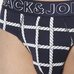 Jack & Jones Men Navy Blue & White Checked Cotton Basic Briefs 116791501 image 3