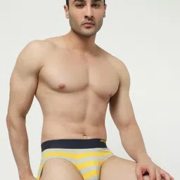 Jack & Jones Men Yellow Striped Printed Pure Cotton Basic Briefs image 3