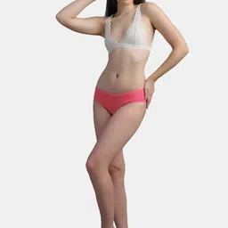 N-Gal Women Coral Pink Solid Cotton Hipster Briefs image 3