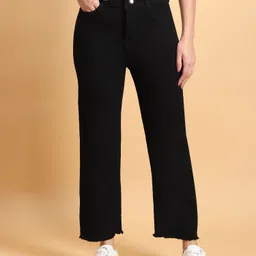 live ok Women Boyfriend Mid Rise Black Jeans-picture-15