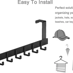 syga Hook Behind The Door Free Punching Hook Hanger (6-Hooks Long,Black) Door Hanger image 4