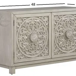 46Treeform "Elegant Ornate White Carved Wood 2-Door Accent Cabinet with Intricate Floral Design - Bohemian Chic Storage Console for Living Room, Entryway, or Bedroom image 2