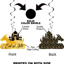 zyozi Black, Gold Ramadan Mubarak Decorations, Eid Umrah Mubarak Hanging Swirls (Pack of 8) image 3