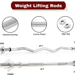 ymd 15 kg Steel Plates (2.5Kgx6Pc) 4FT Curl & 4FT Straight 25mm Star Rods Home Gym Combo image 2