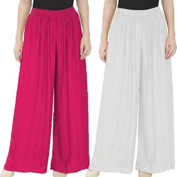 qeheem Pack of 2 Women Regular Fit Pink, White Cotton Blend Trousers-picture-17