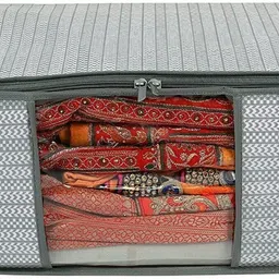 Aaliya Pack of 7 gray Wardrobe Saree Storage Bag with Transparent Window and Zip Poly-canvas Laundry Bag image 4